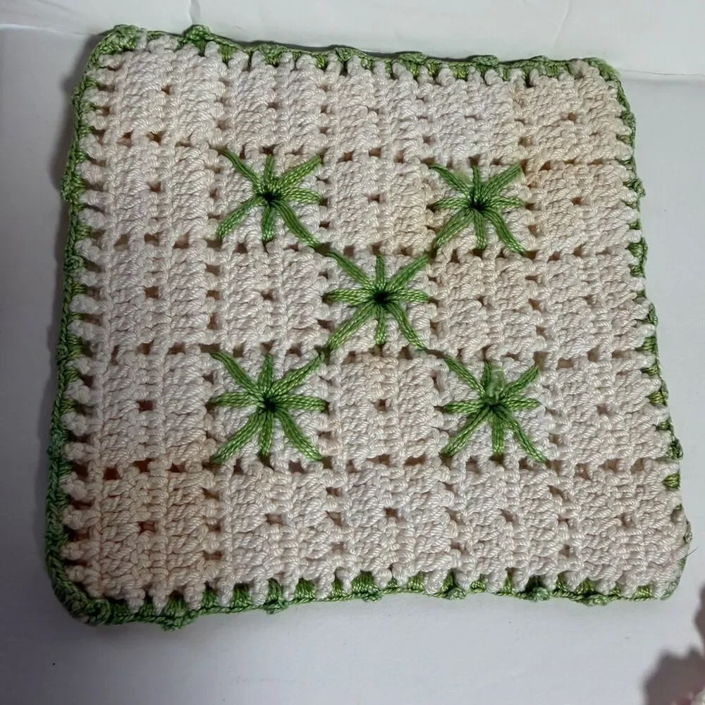 Vintage Handmade Crocheted Potholders Trivets Lot of 9 Floral Retro Kitchen Deco